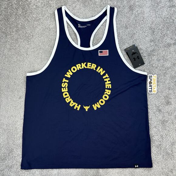 Under Armour Project Rock IsoChill Tank Top Mens Size Large Blue Hardest Worker - Picture 1 of 11
